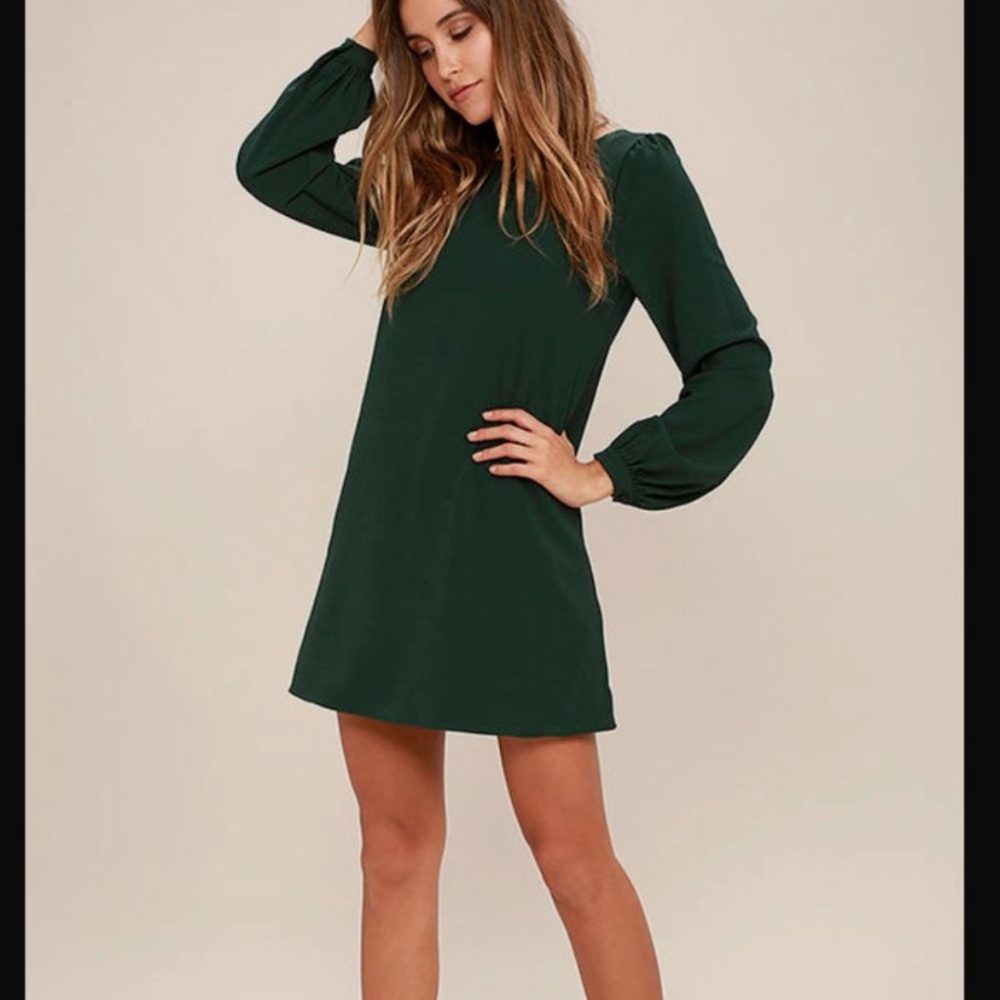 Perfect Situation Dark Green Long Sleeve Shift Dress